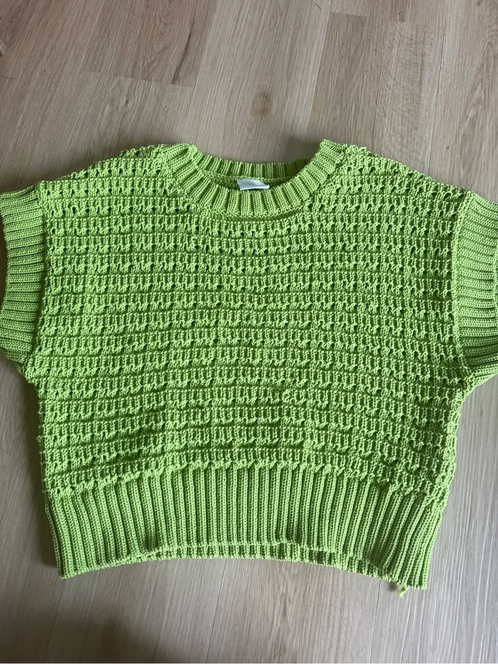 Varley Fillmore Knit Top Womens L Lime Green Cropped Boxy Fit Sweater Cottage